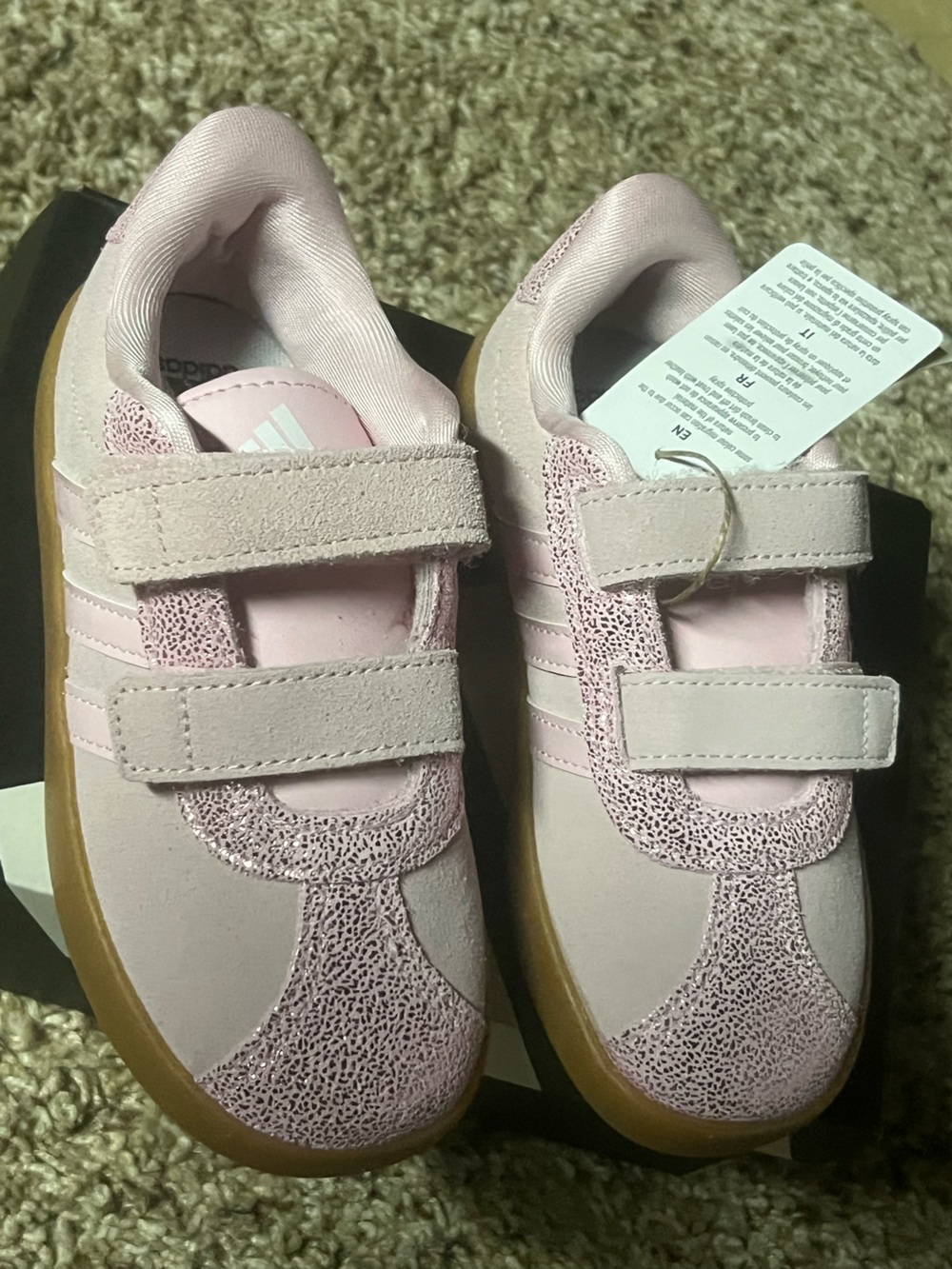 adidas Kids Pink Velcro Sneakers with Gum Sole
